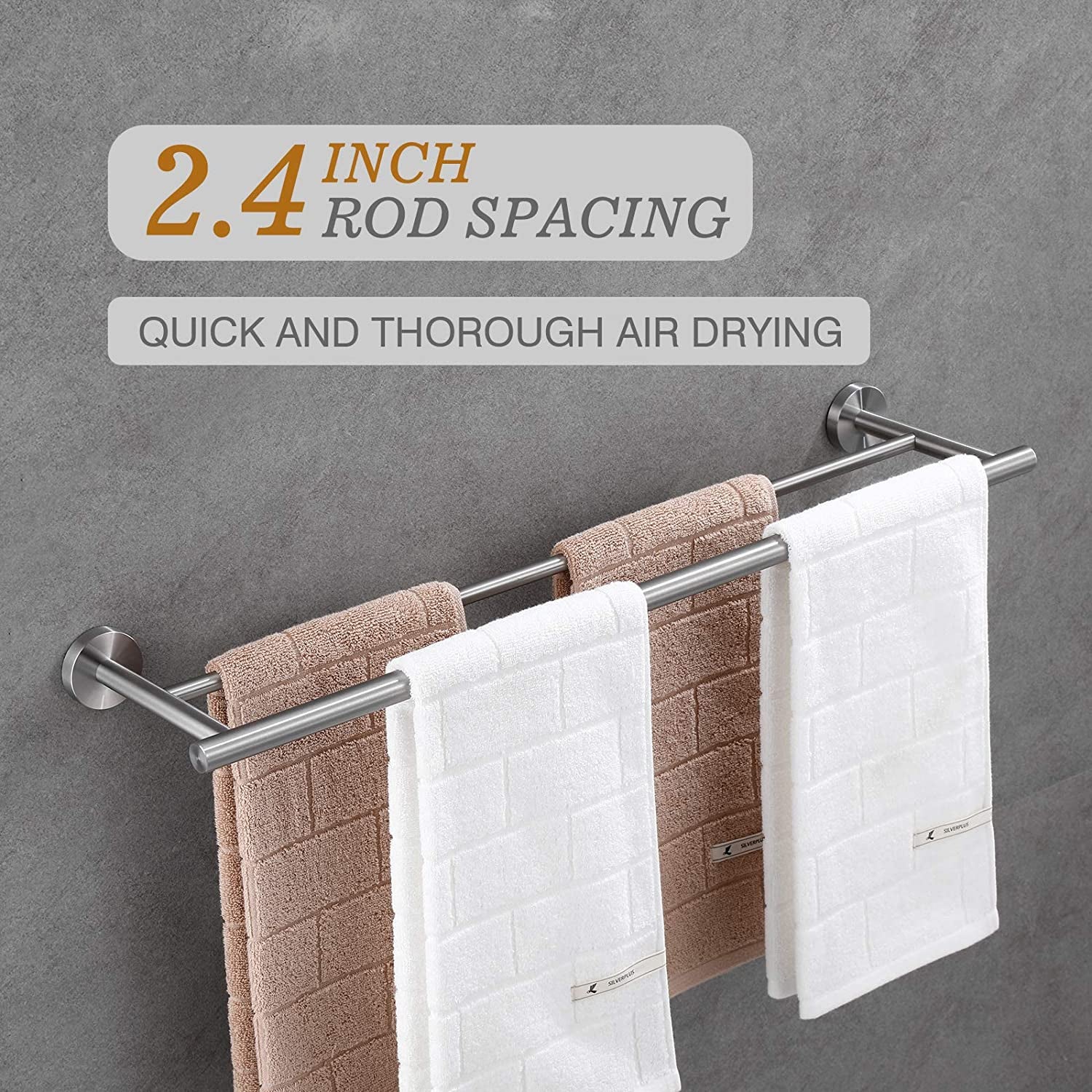 5 Piece Brushed Nickel Bathroom Hardware Set, Includes 24 Inch Double Towel Bar, Modern Bathroom Accessories Kit