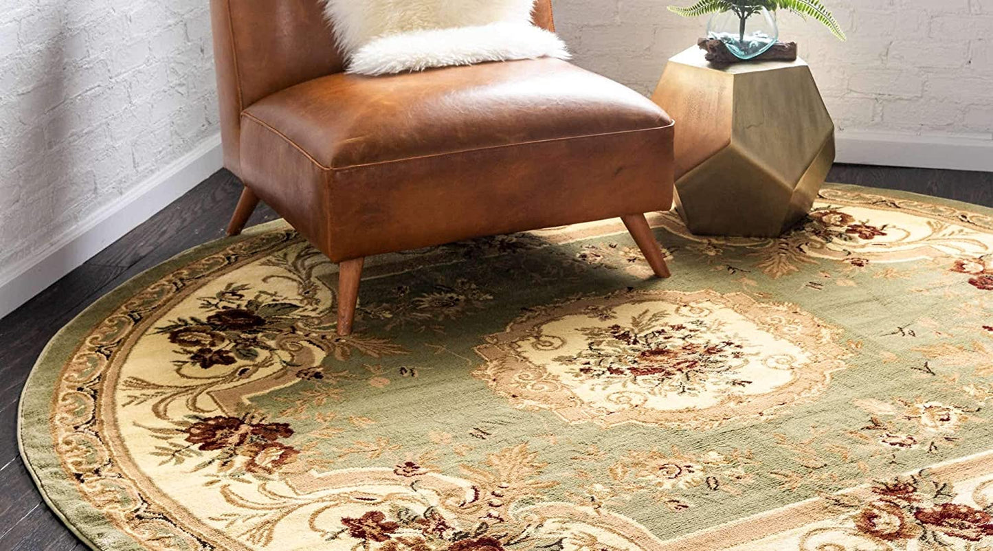 Versailles Collection Traditional Classic Green round Rug (6' X 6')
