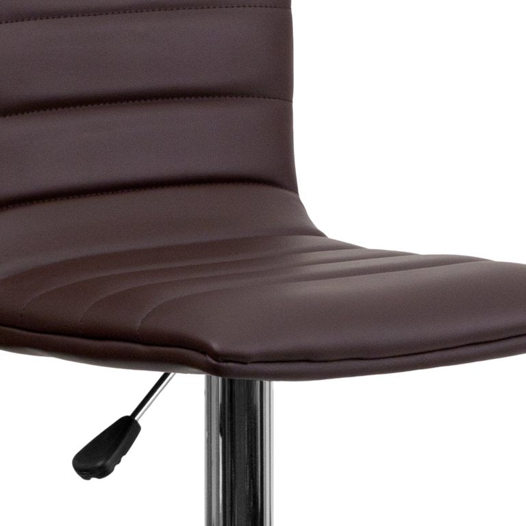 Flash Furniture Betsy Modern Brown Vinyl Adjustable Bar Stool with Back, Counter Height Swivel Stool with Chrome Pedestal Base