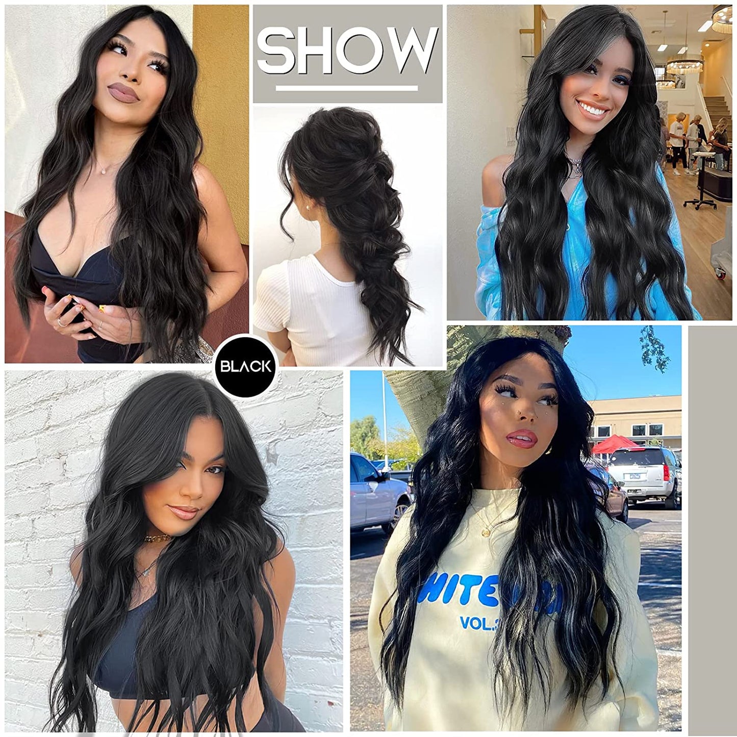 Black Hair Extension for Women Natural Synthetic Clip in Hair Extensions 4PCS Thick Hairpieces Double Weft