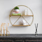 Gold round Wall Shelves, Large Circular Floating Shelf for Bathroom, Living Room, Kitchen and Bedroom, Brass Geometric Wall Decor, Metal Sconce Shelf with Mango Wood, Boho Accent Display