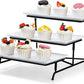 3 Tier Serving Tray Set 12 Inch Porcelain Tiered Serving Trays Platters, Collapsible Sturdier Stand with Stable Cross Bars, Three Layer Serving for Party Entertaining Food Display Fruit Dessert