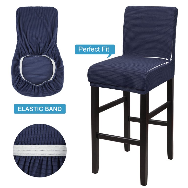 PiccoCasa 4Pcs Stretch Spandex Bar Stool Covers for Short Back Chair Navy