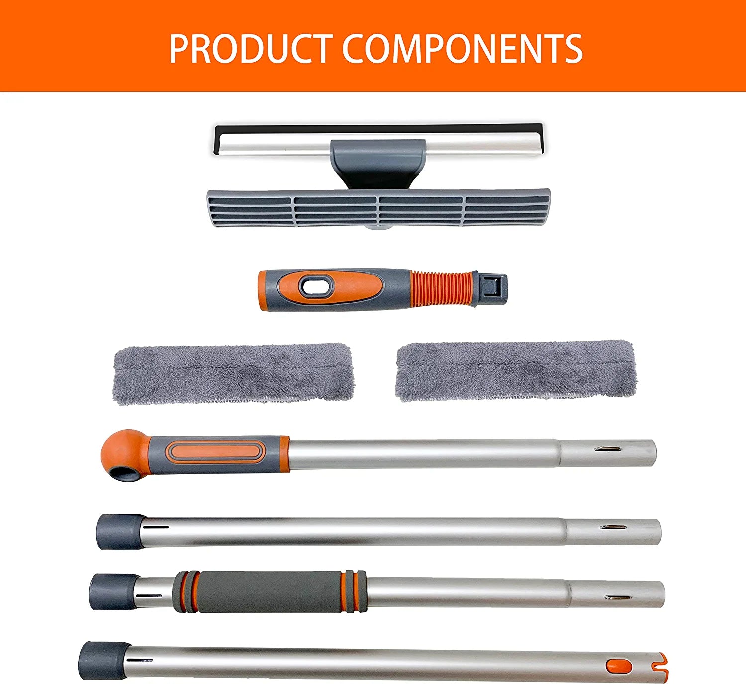 Professional Window Squeegee Cleaner, 2 in 1 Shower Squeegee with Extension Pole, 62‘’ Telescopic Window Washing Equipment with Bendable Head, Glass Cleaning Tools for Indoor/Outdoor High Window