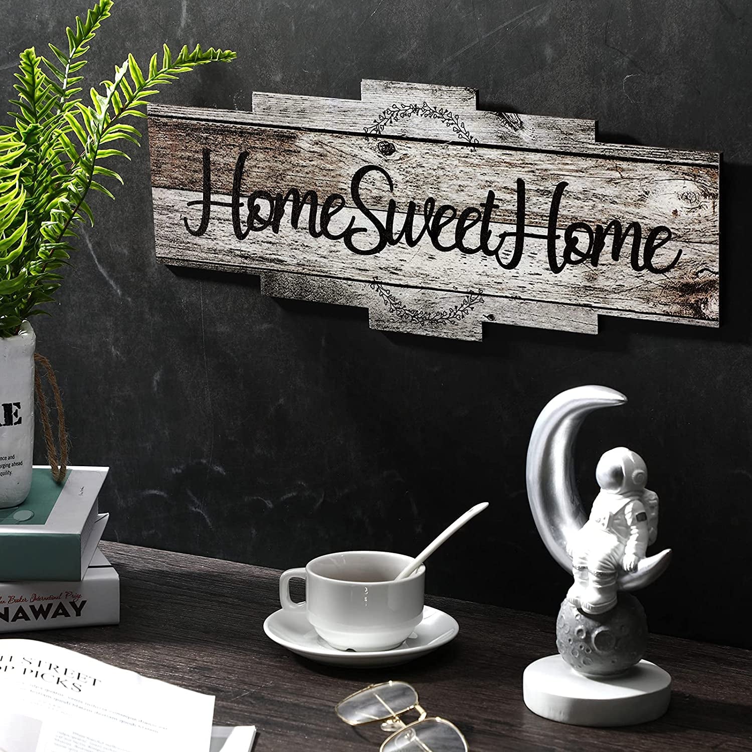 Home Sweet Home Sign, Rustic Wood Home Wall Decor, Large Farmhouse Home Sign Plaque Wall Hanging Wooden Sign for Bedroom, Living Room, Wall, Wedding Decor (Gray)