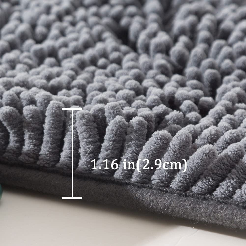 Bathroom Rug, Non-Slip Bath Mat 32"X20", Soft Cozy Shaggy Durable Thick Bath Rugs for Bathroom,Easier to Dry, Chenille Rugs for Bathtubs, Rain Showers and under the Sink (Dark Grey)