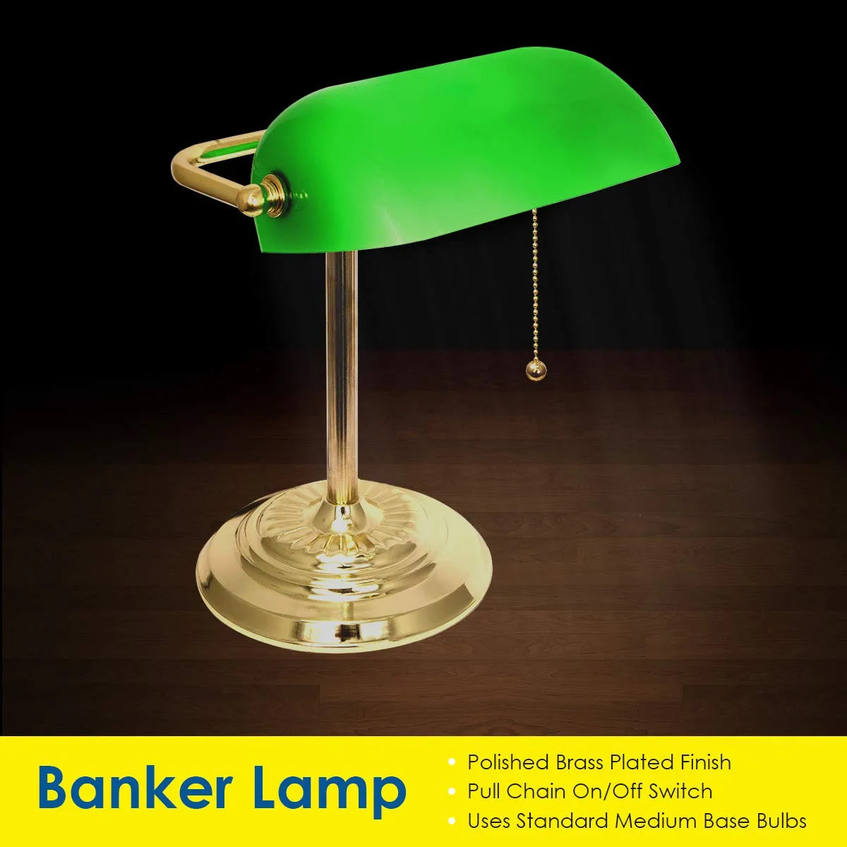 Green Bankers Desk Lamp with Glass Shade by Lightaccents - Traditional Desk Light with Classic Green Glass Shade and Polished Brass Finish