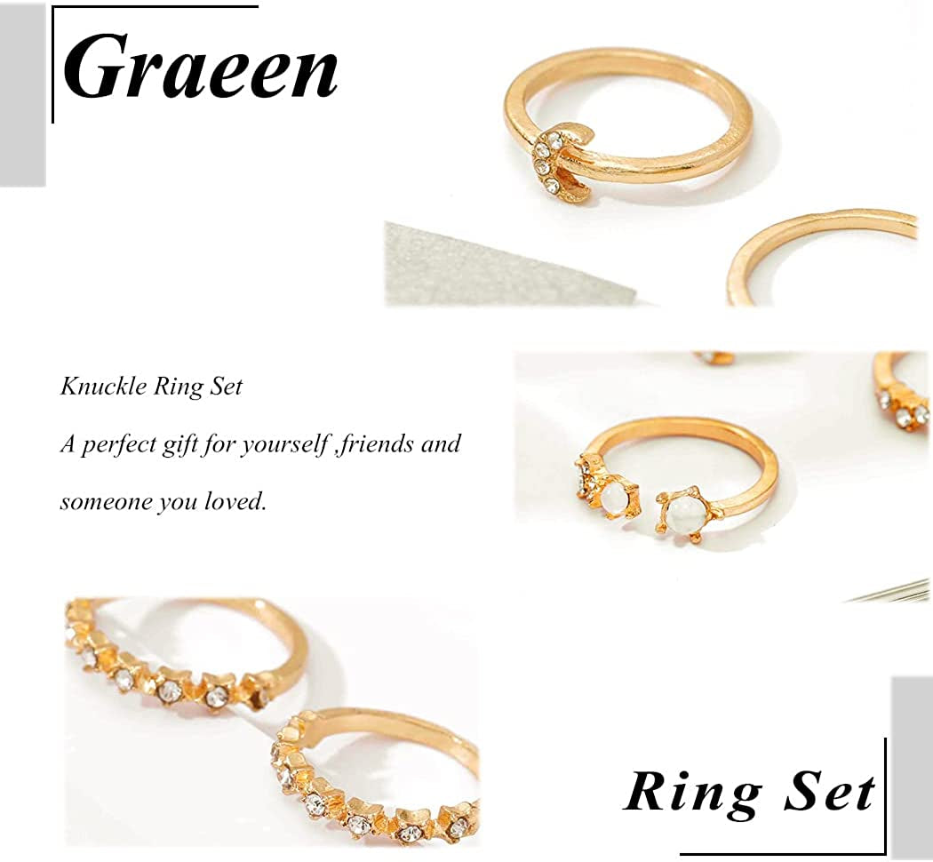 Knuckle Rings Index Finger Rings Hollow Love Rose Gold Ring Sets for Women and Girls