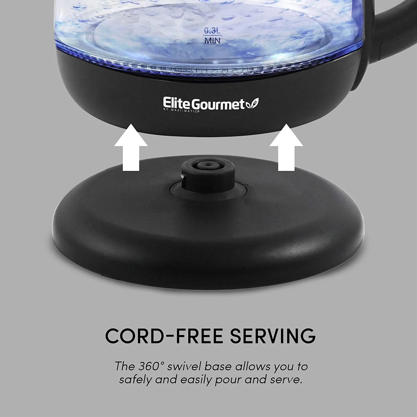 EKT1001B Electric 1.0L Bpa-Free Glass Kettle Cordless 360° Base, Stylish Blue LED Interior, Handy Auto Shut-Off Function – Quickly Boil Water for Tea & More, Graphite Black