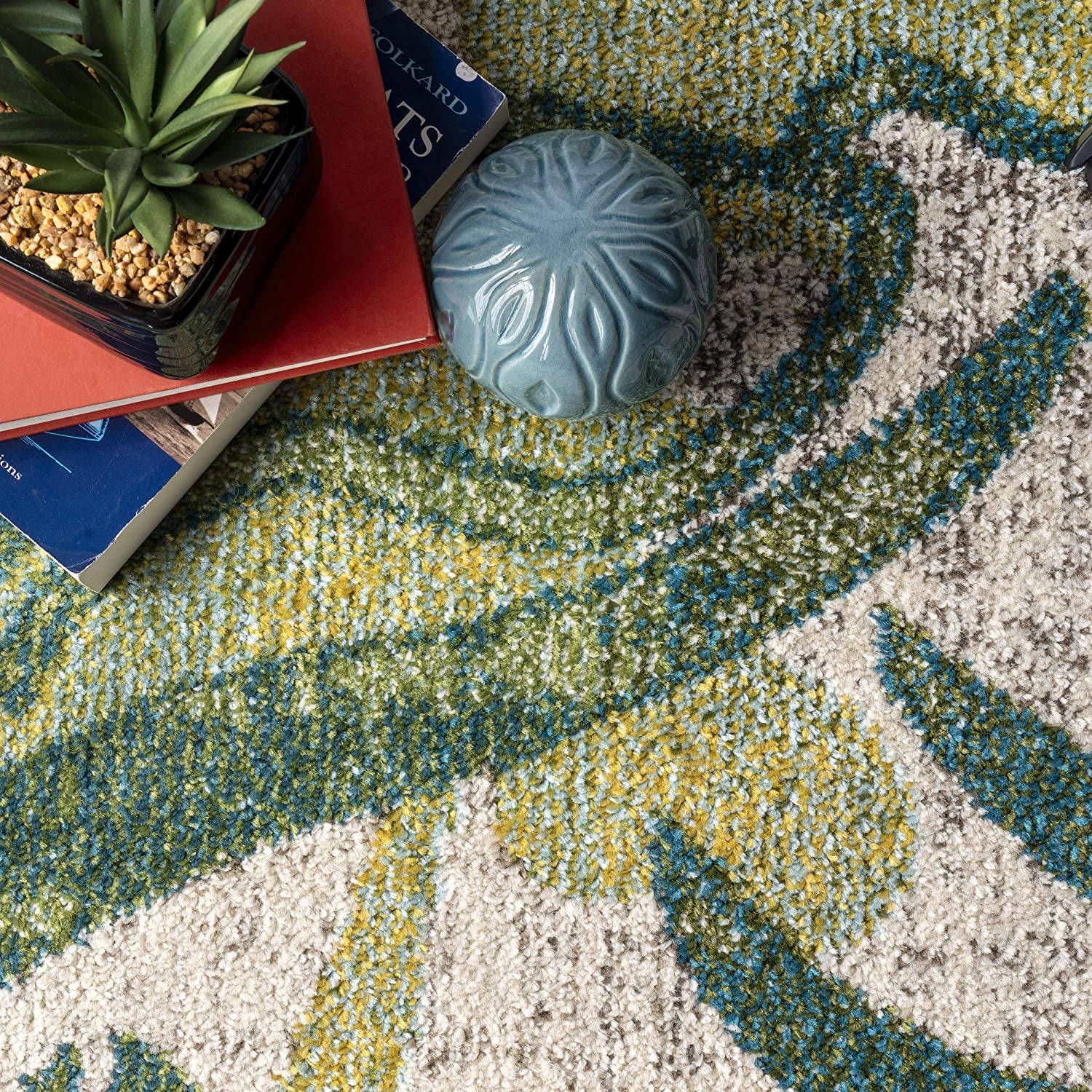 Cali Abstract Leaves Area Rug, 3' X 5', Green