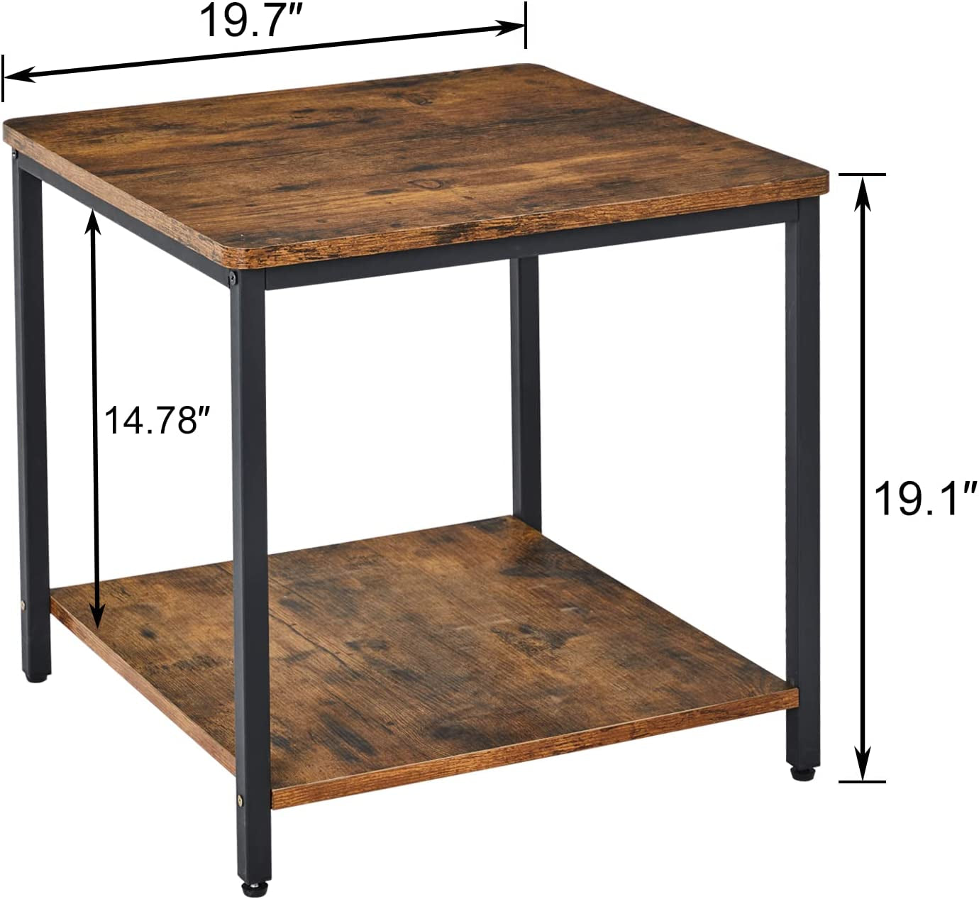 Side Table 20 Inch Square Modern End Table, Night Stand with 2-Tier Storage Shelf, Living Room Small Coffee Table, Wood Finish Bedside Table for Bedroom