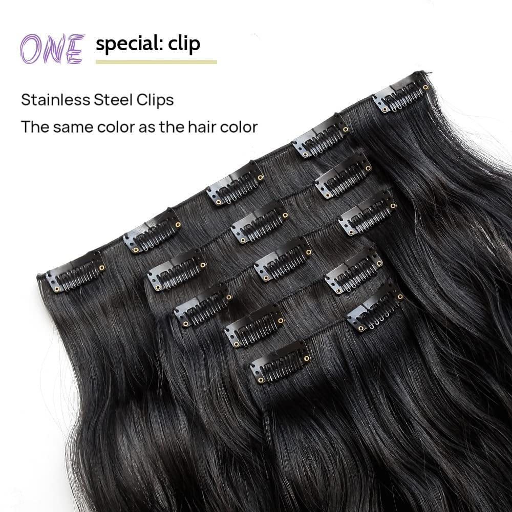 Black Hair Extensions  Clip in Hair Extension Wavy 18"Synthetic Thick Clips on Hair Piece for Women 5PCS Blonde Curly Straight 22"Long Girls Brown Red White Natural Full Head 5 Oz