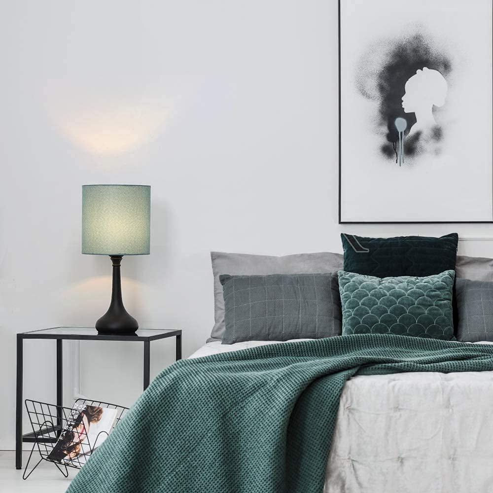 Lamps for Bedroom Set of 2- Bedside Lamps with Fabric Shade and Metal Base, Small Table Lamps for Living Room, Bedroom, Living Room, Office,Blue-Green