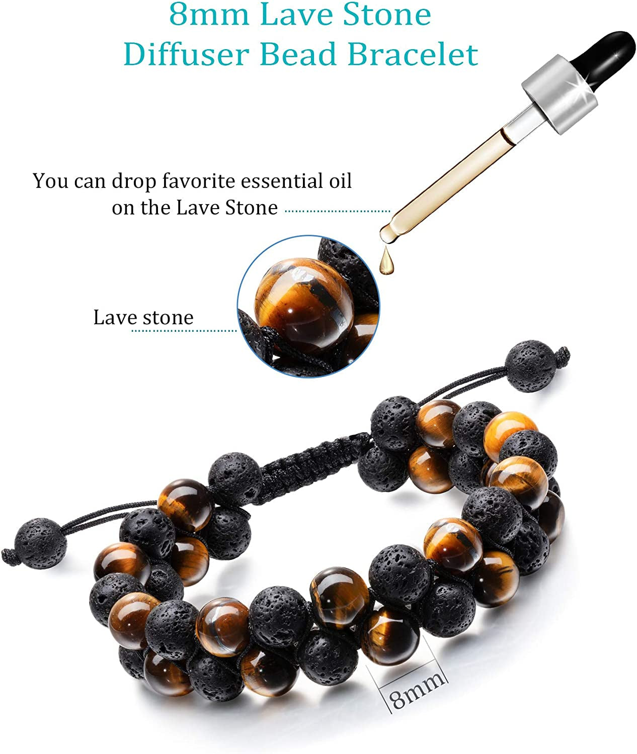 Adjustable Lava Rock Stone Essential Oil Diffuser Bracelet Braided Rope Stone Yoga Beads Bracelets for Men Women