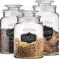 Glass Canister Set for Kitchen or Bathroom with Airtight Lid and Chalkboard Labels, Apothecary Glass Food Storage Jars - Set of 3 Cookie Jars, Candy, Coffee, Flour, Sugar, Rice, Pasta, Cereal & More, Clear Storage Containers!