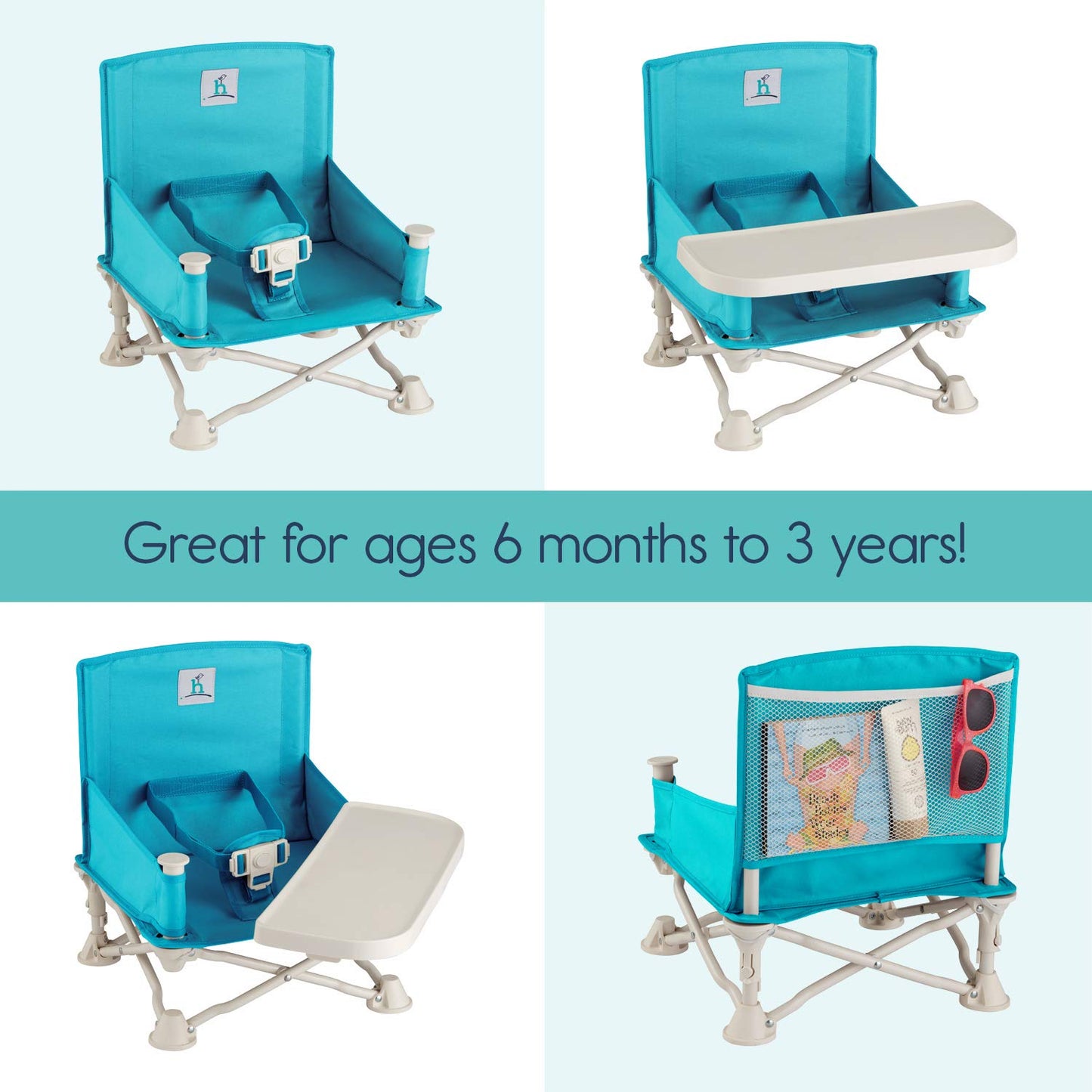 Omniboost Travel Booster Seat with Tray for Baby | Folding Portable Baby Booster Seat for Dining Table, Camping, Beach, Grandma’S | Tip-Free Design Straps to Kitchen Chairs - Booster Chair