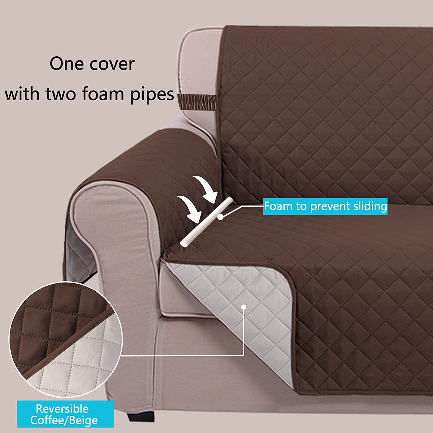Sofa Cover Reversible Couch Cover for Dogs with Elastic Straps Water Resistant Furniture Protector for Pets Couch Cover for 3 Cushion Couch (Sofa, Coffee/Beige)