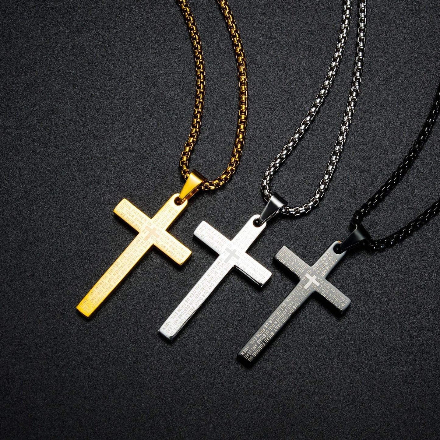 Cross Necklace for Men Cross Pendant STRENGTH Bible Verse Stainless Steel Necklace