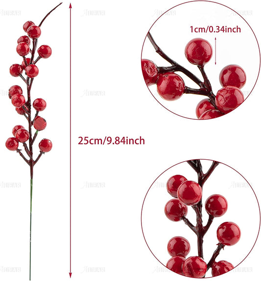 , 20 Pack Red Berries Stems for Christmas Tree Decorations Crafts Holiday and Home Decor