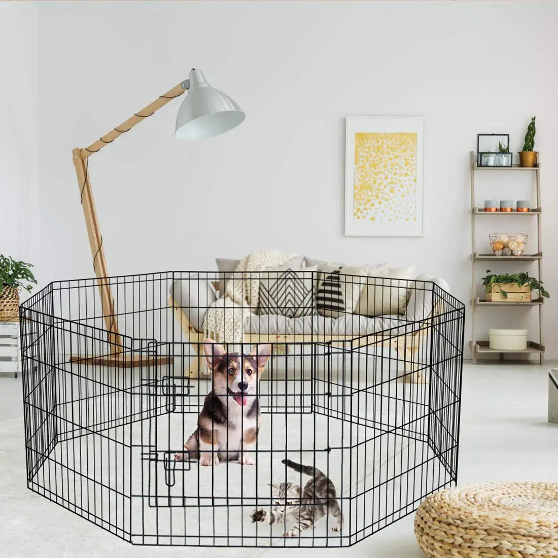 Pet Playpen Puppy Playpen Kennels Dog Fence Exercise Pen Gate Fence Foldable Dog Crate 8 Panels 24 Inch Kennels Pen Playpen Options Ideal for Pet Animals Outdoor Indoor (24 Inch)