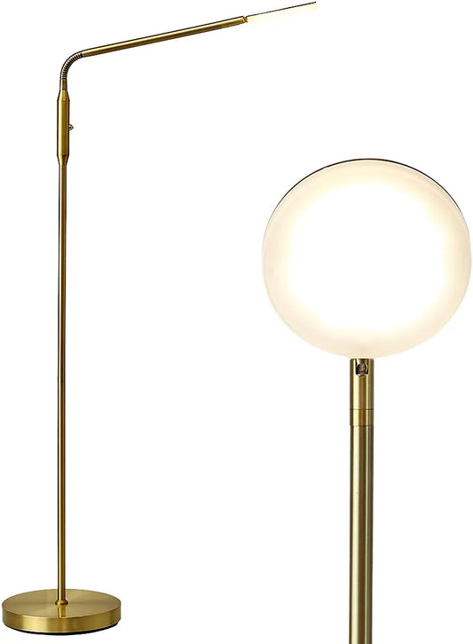 O’Bright Moon - Dimmable LED Floor Lamp, Adjustable Color Temperature for Bedside Reading, Work Light, Art/Crafting Light, Sewing, Ultra Flexible Gooseneck, Rotatable Lighting, Antique Brass (Gold)