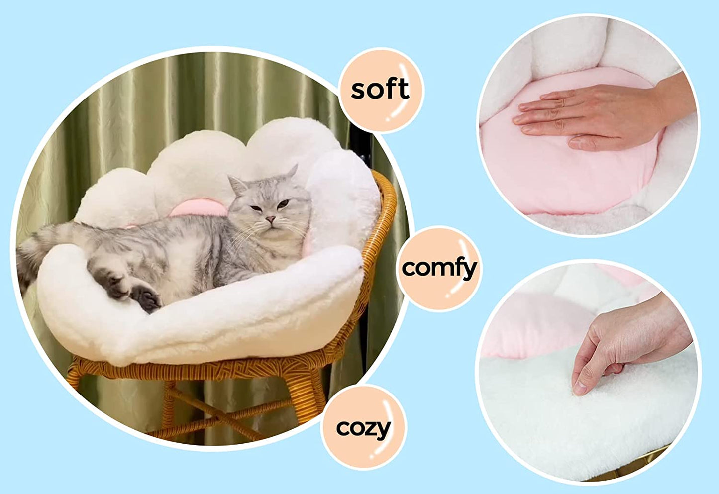 Comfy Chair Cushion Plush Cat Paw Cushion Lazy Sofa Seat Cushion Cozy Floor Cushion Seat Pillow Gift for Girl (70*60Cm, White)