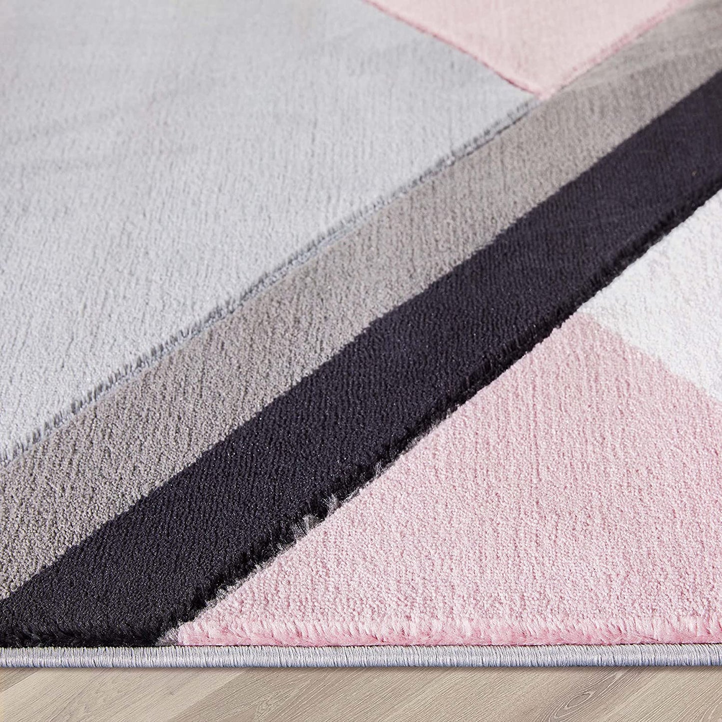 Good Vibes Nora Blush Pink Modern Geometric Stripes and Boxes 5'3" X 7'3" 3D Texture Area Rug, 5 Ft 3 in X 7 Ft 3