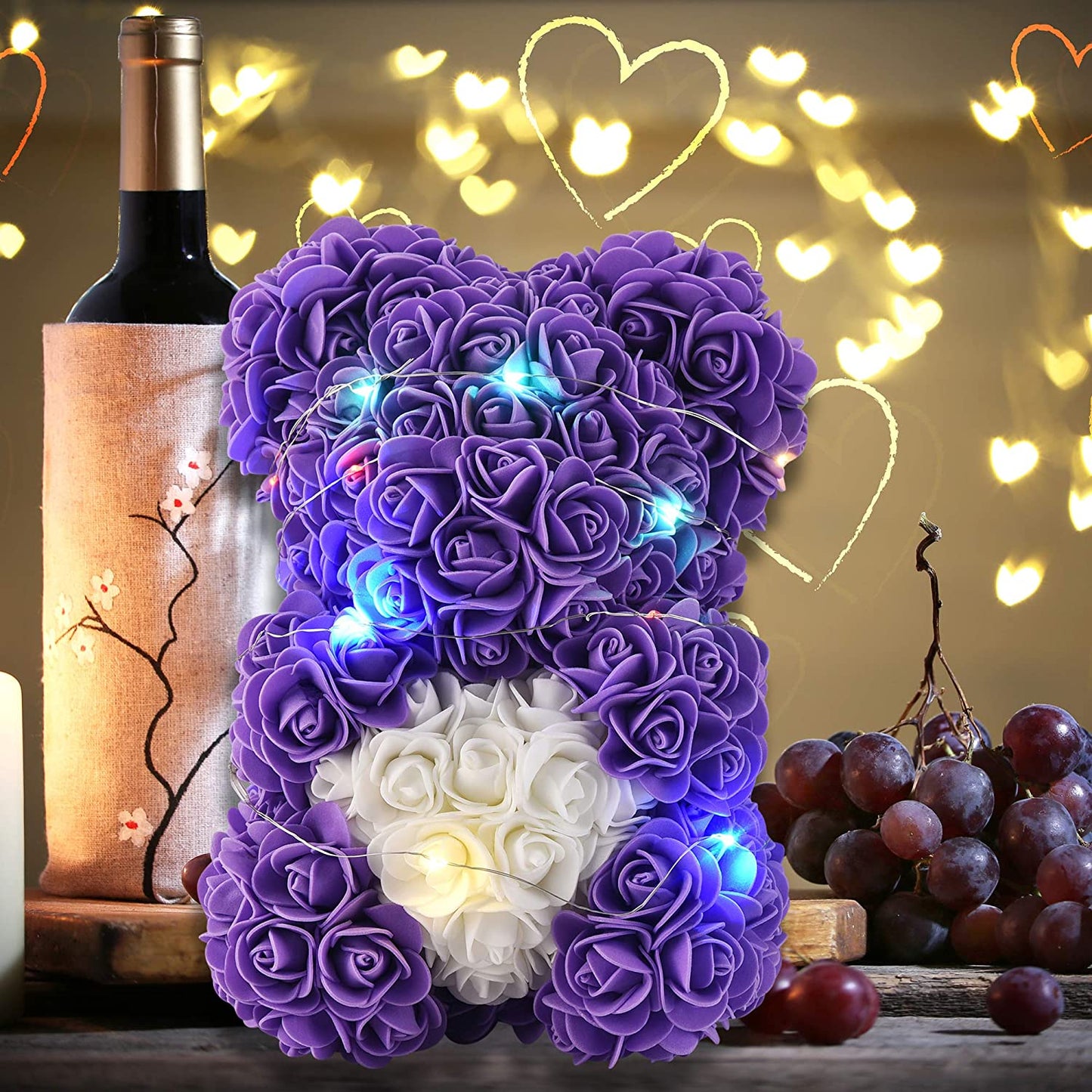 Gifts for Women,Rose Teddy Bear- over 300 Flowers on Every Rose Flower Bear,Rose Bear, Gifts for Mom, Birthday Gifts, Gifts for Girls - 10 Inch Clear Gift Box (Purple)