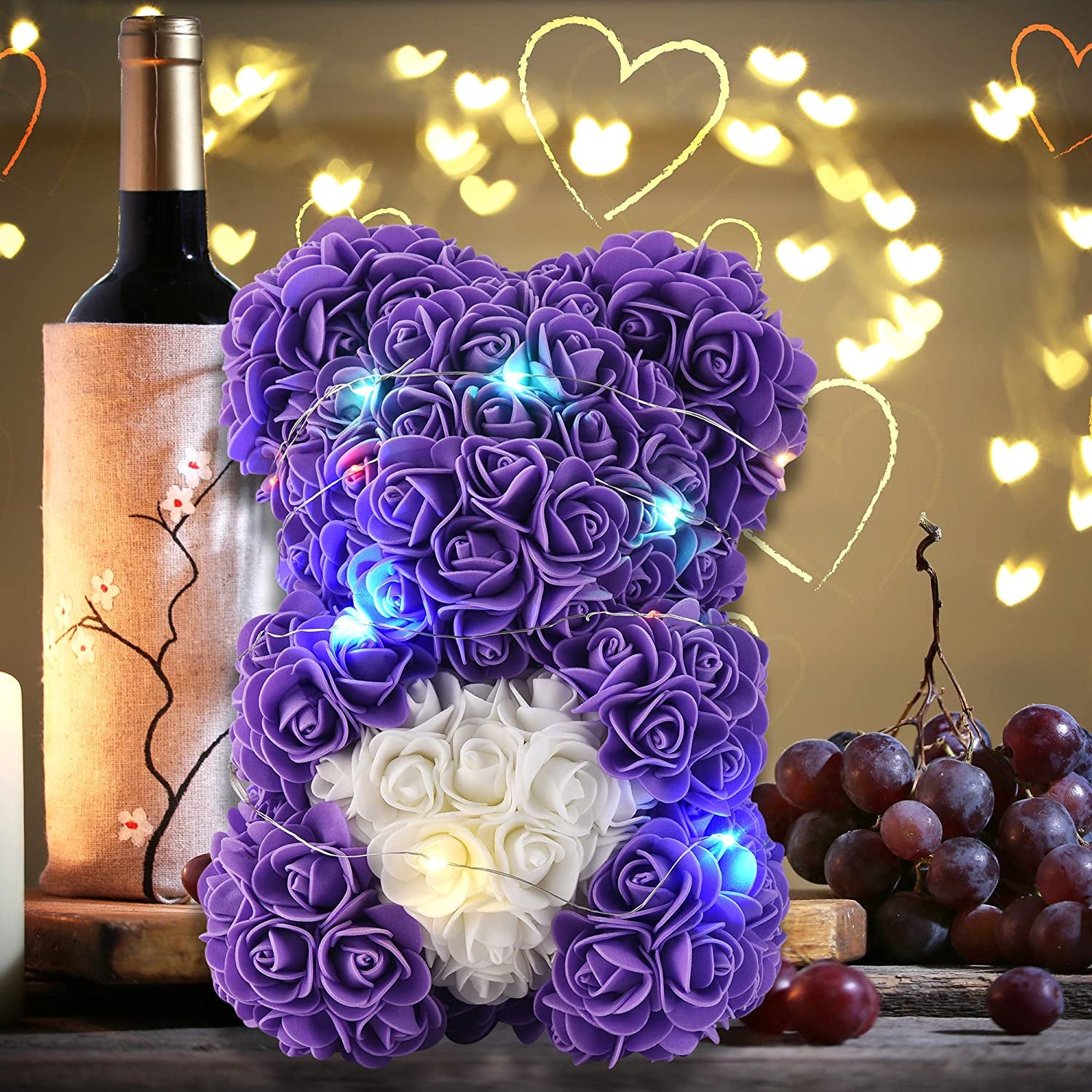 Gifts for Women,Rose Teddy Bear- over 300 Flowers on Every Rose Flower Bear,Rose Bear, Gifts for Mom, Birthday Gifts, Gifts for Girls - 10 Inch Clear Gift Box (Purple)
