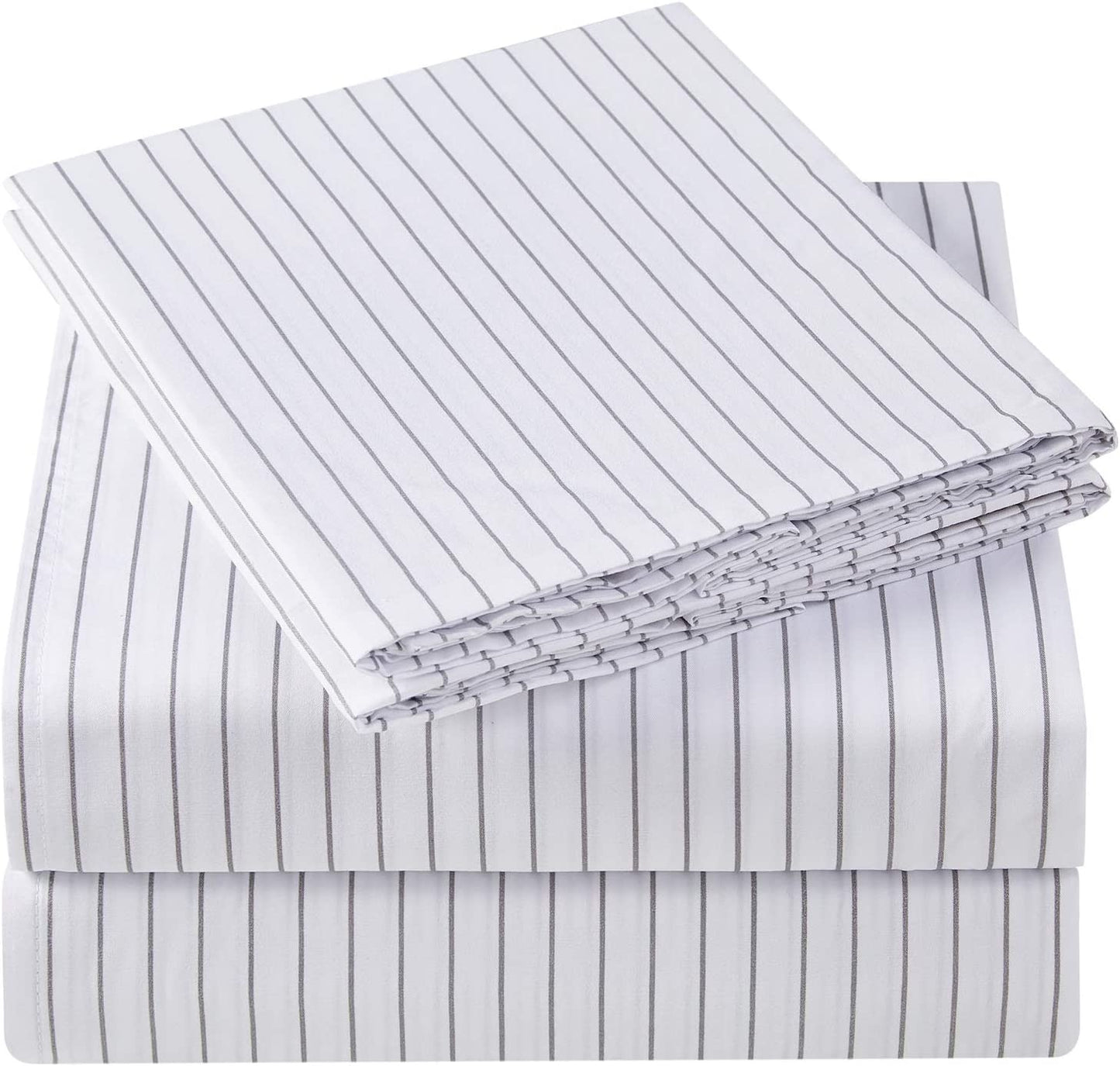 King Size Sheet Set - Hotel Luxury 1800 Bedding Sheets & Pillowcases - Extra Soft Cooling Bed Sheets - Deep Pocket up to 16" - Wrinkle, Fade, Stain Resistant - 4 Piece (King, Pin Stripe Gray)