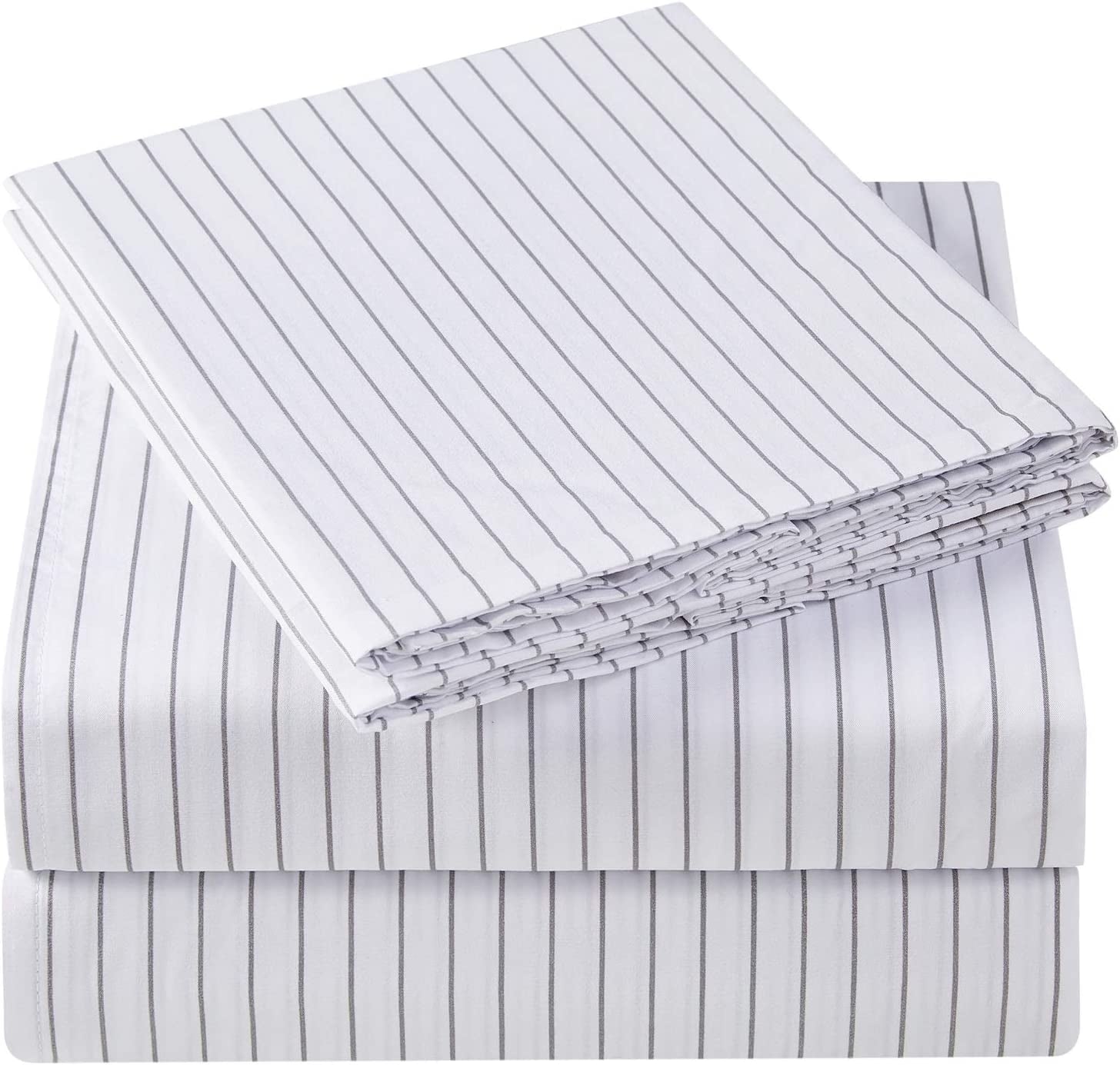King Size Sheet Set - Hotel Luxury 1800 Bedding Sheets & Pillowcases - Extra Soft Cooling Bed Sheets - Deep Pocket up to 16" - Wrinkle, Fade, Stain Resistant - 4 Piece (King, Pin Stripe Gray)