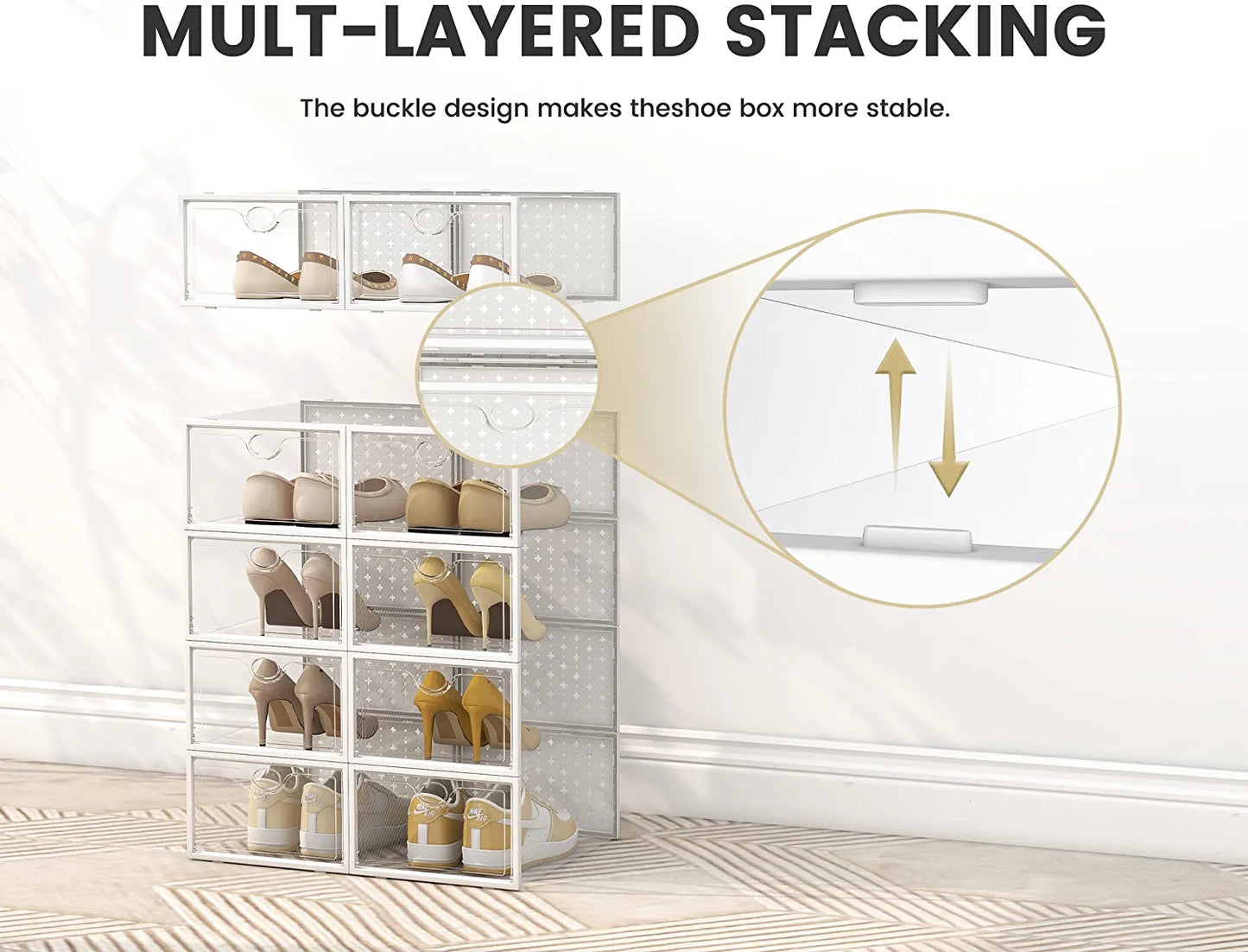 Shoe Storage Boxes, Shoe Organizer for Closet Clear, Shoe Boxes Clear Plastic Stackable, Folable Storage Bins with Lids,12 Pack
