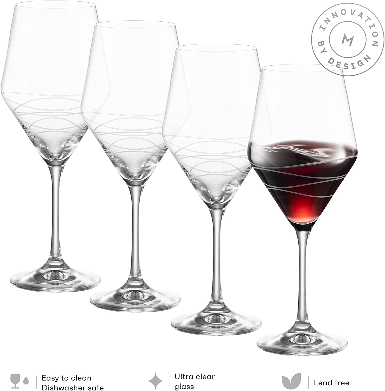 Red Wine Glasses Set of 4 | Chic Long Stem 20 Ounce Wine Glass Set Made from Crystal Clear Glass | Great Wine Gift for Wedding, Anniversary, Christmas, Birthday | Made in Europe