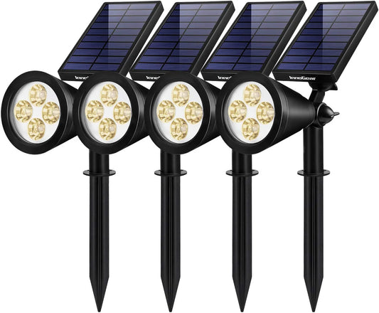 Solar Outdoor Lights, Solar Lights Outdoor Waterproof Solar Spot Lights Outdoor Spotlight for Yard Landscape Lighting Wall Lights Auto On/Off for Pathway Garden, Pack of 4 (Warm White)