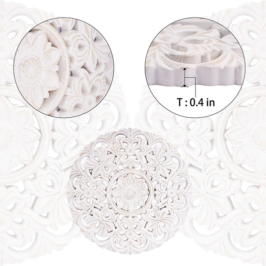 Wall Hanging Flower Heritage round Wall Art Wooden Wall Panel Distressed White Wall Plaques Decorative Wall Medallions Home Decor Christmas Day Gift Festival for Living Room Bedroom (Size: 12In)