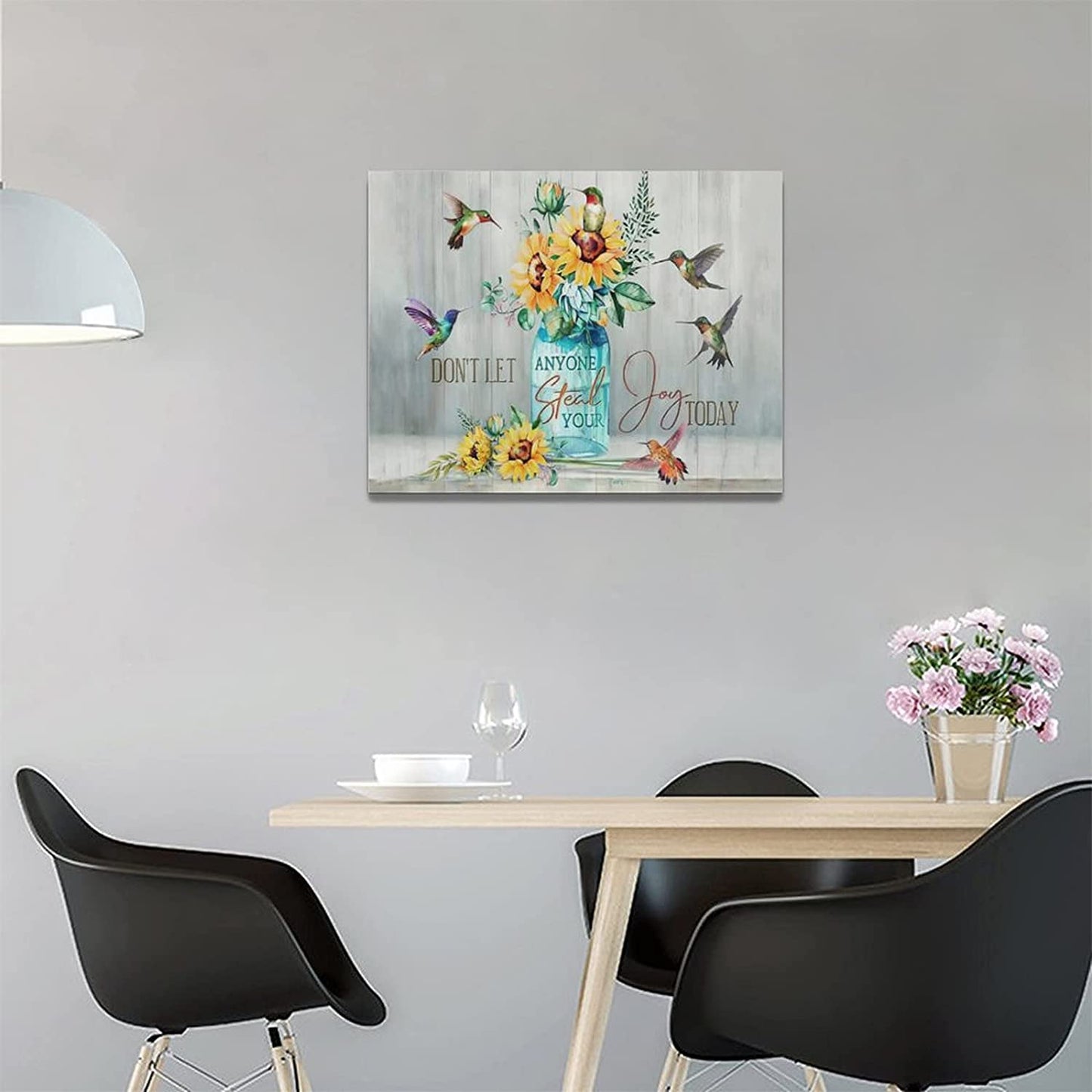 Abstract Hummingbird Sunflower Wall Art Canvas Inspirational Quotes Poster Farmhouse Flowers Artwork Modern Home Decorations Framed and Stretched Ready to Hang for Living Room Bedroom Office12X16Inch