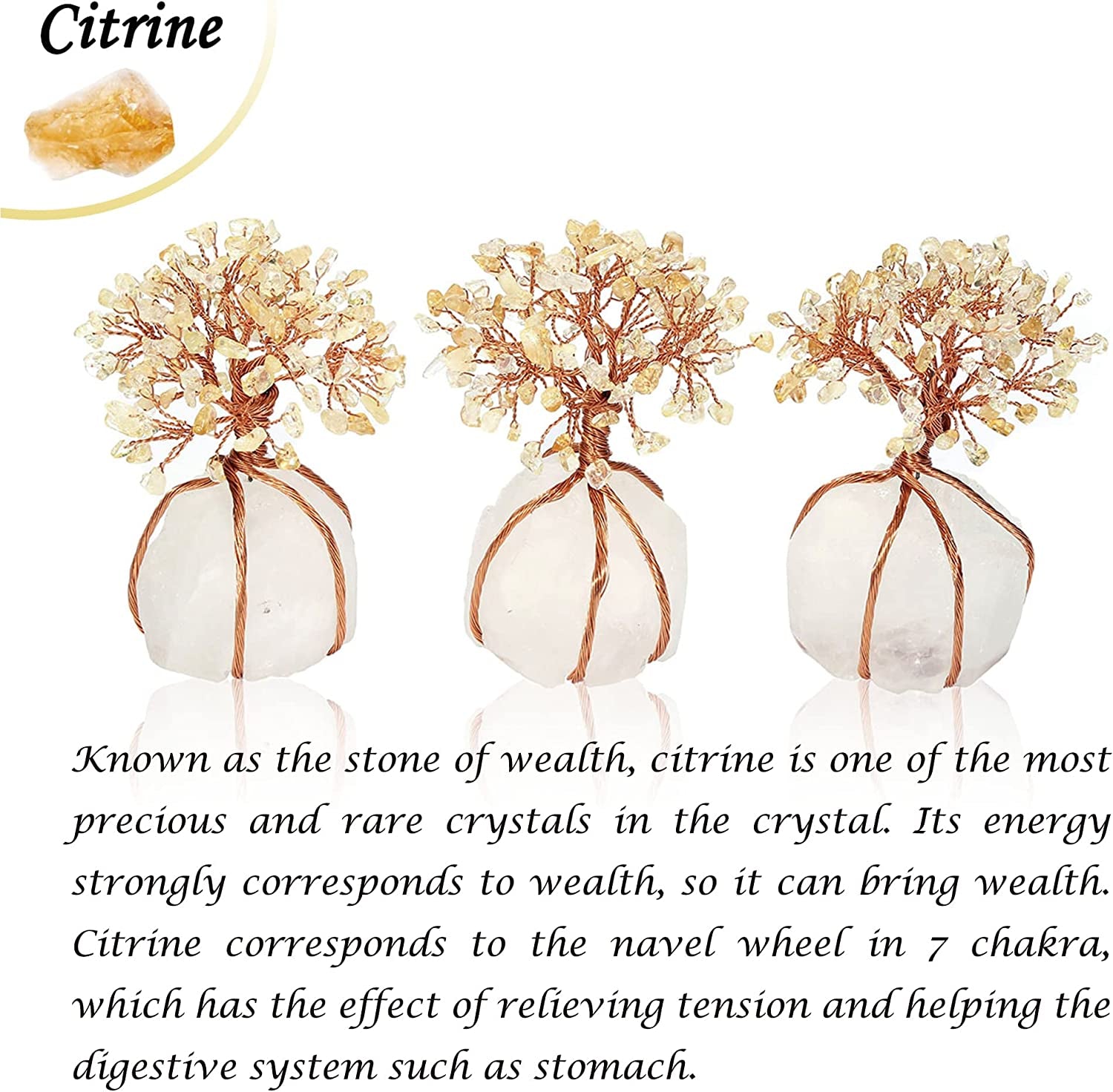 Chakra Healing Yellow Crystals Copper Tree of Life Wrapped on Natural Clear Quartz Crystal Base Feng Shui Luck Figurine Decoration