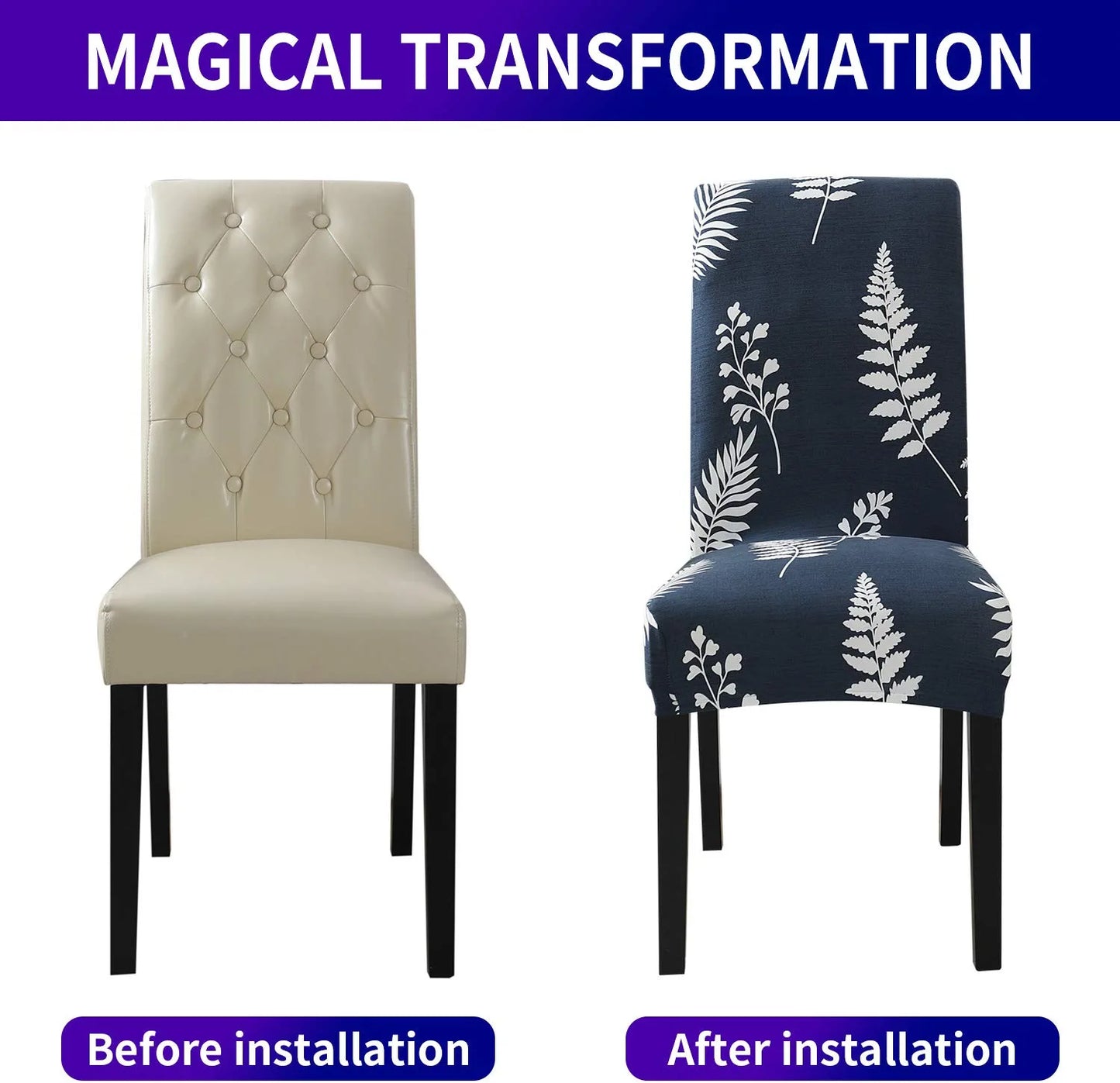 Chair Covers for Dining Room with Printed Patterns, Easy Slip-On Stretchy Dining Room Chair Covers Set of 6, Washable Dining Chair Covers, Great Decor for Home Party Banquet (6Pcs)