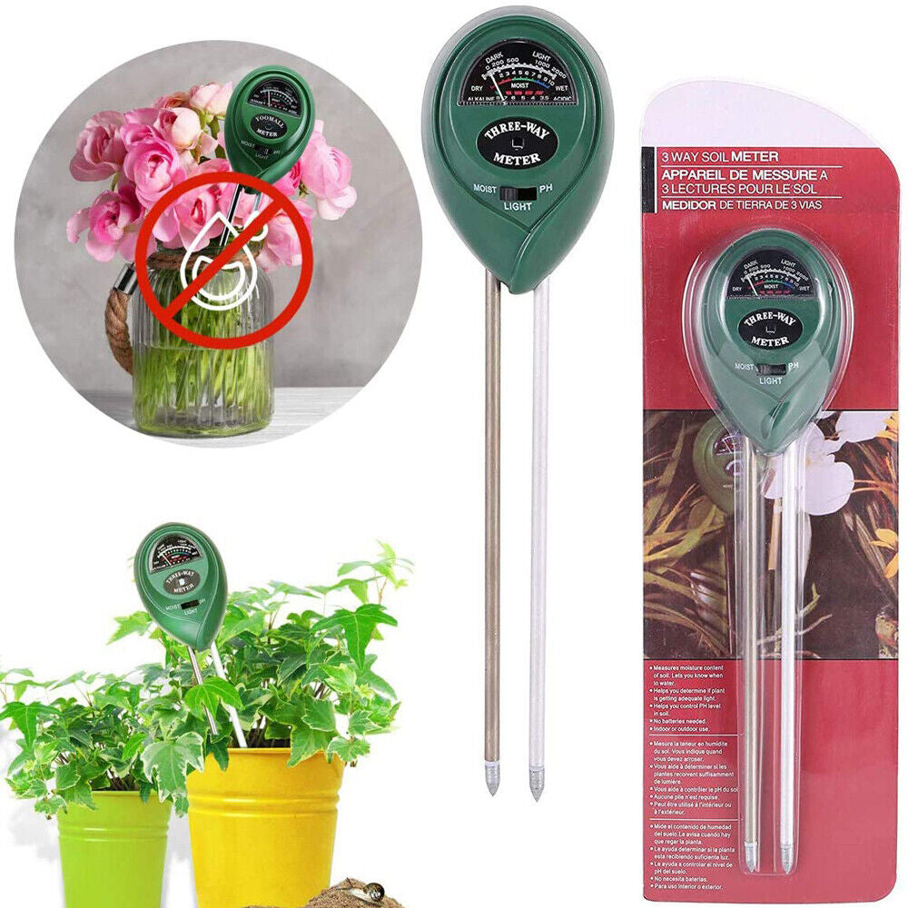3 in 1 Soil Moister Tester Water Ph Light Test Meter Kit Gardening Grass Plants