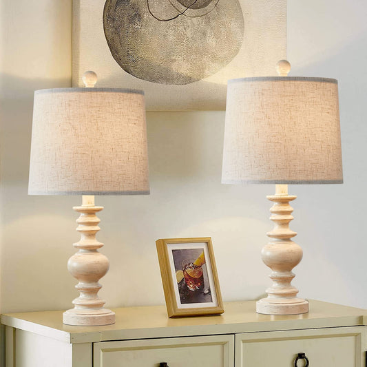 Tradition 20.5'' Rustic Table Lamp Set of 2 for Living Room Farmhouse Bedside Desk Lamps Bedroom Nightstand Vintage Lamps Linen Washed