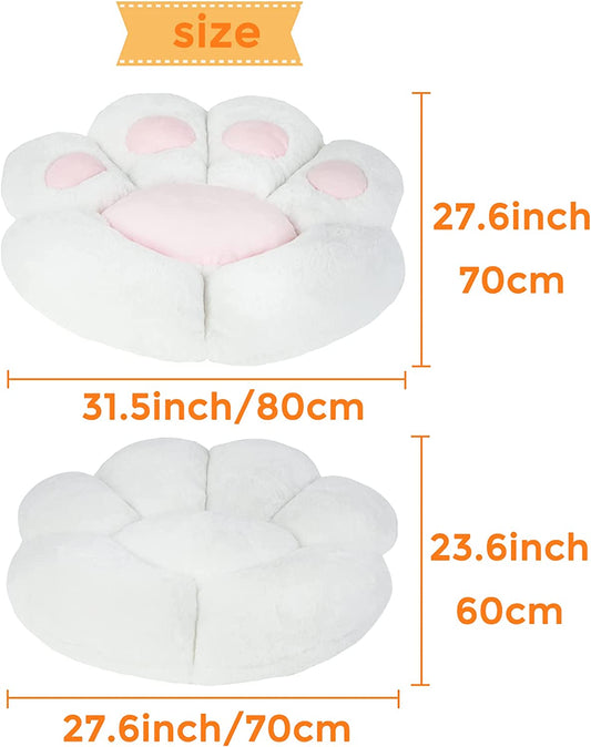 Comfy Chair Cushion Plush Cat Paw Cushion Lazy Sofa Seat Cushion Cozy Floor Cushion Seat Pillow Gift for Girl (70*60Cm, White)