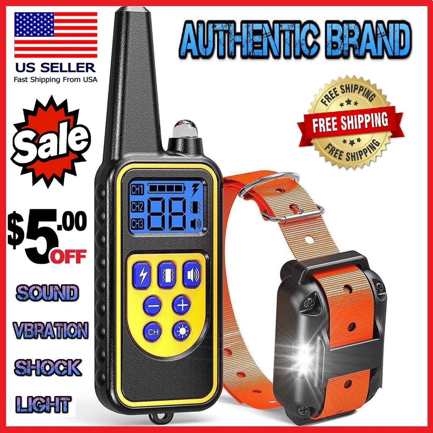 2800 FT Remote Dog Shock Training Collar Rechargeable Waterproof Pet Trainer
