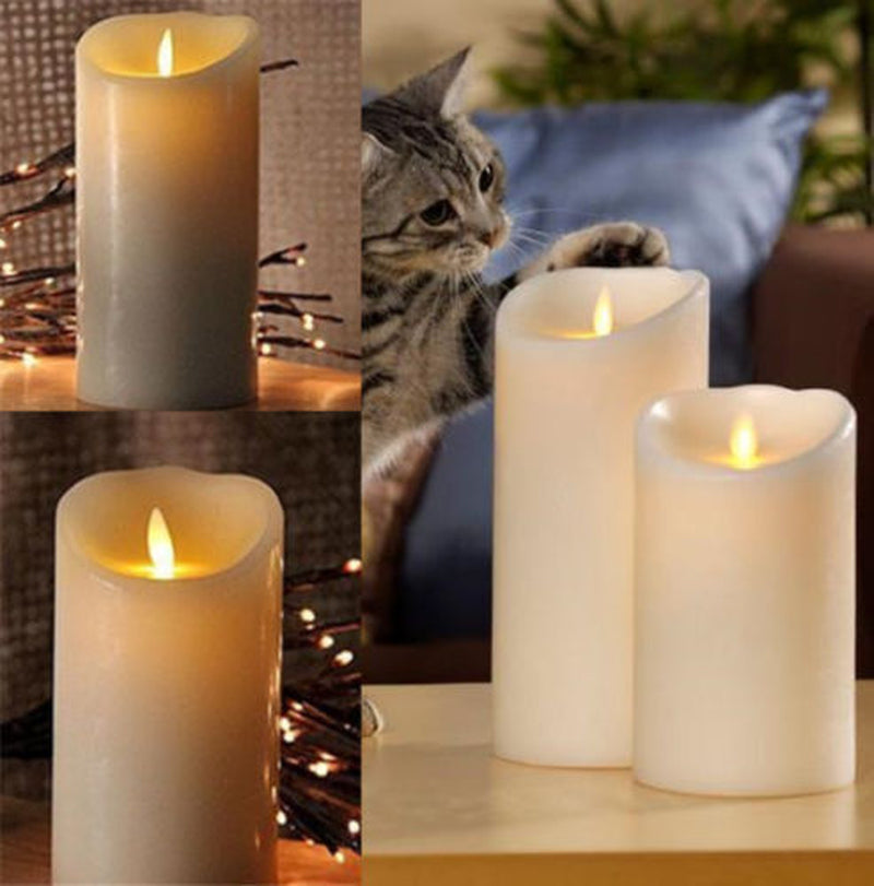 Luminara Flameless Scented Wax Candle Pillar Moving Wick Ivory 5" 7" 9" Set of 3