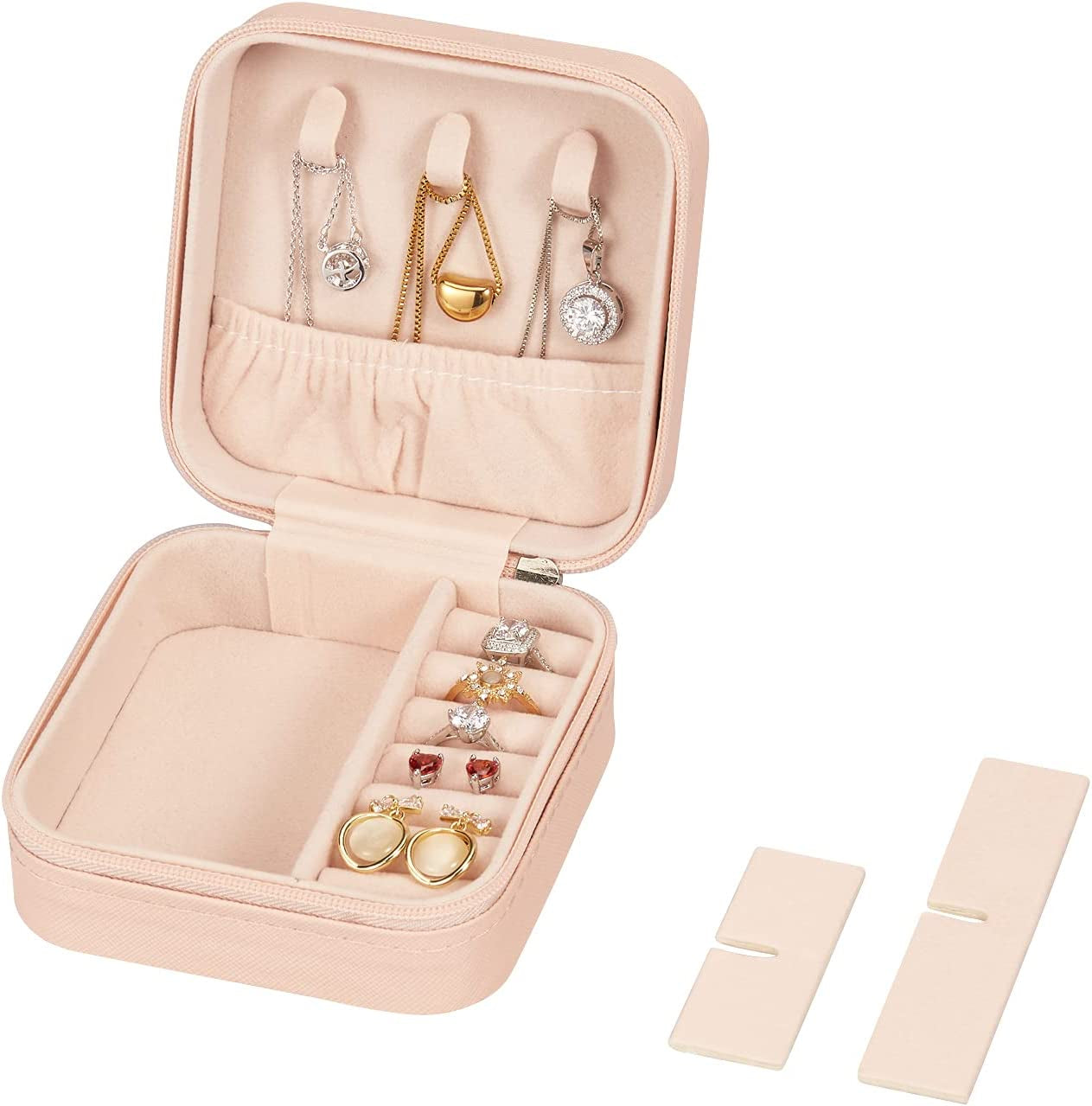 PU Leather Small Jewelry Box, Travel Portable Jewelry Case for Ring, Pendant, Earring, Necklace, Bracelet Organizer Storage Holder Boxes (Pink)
