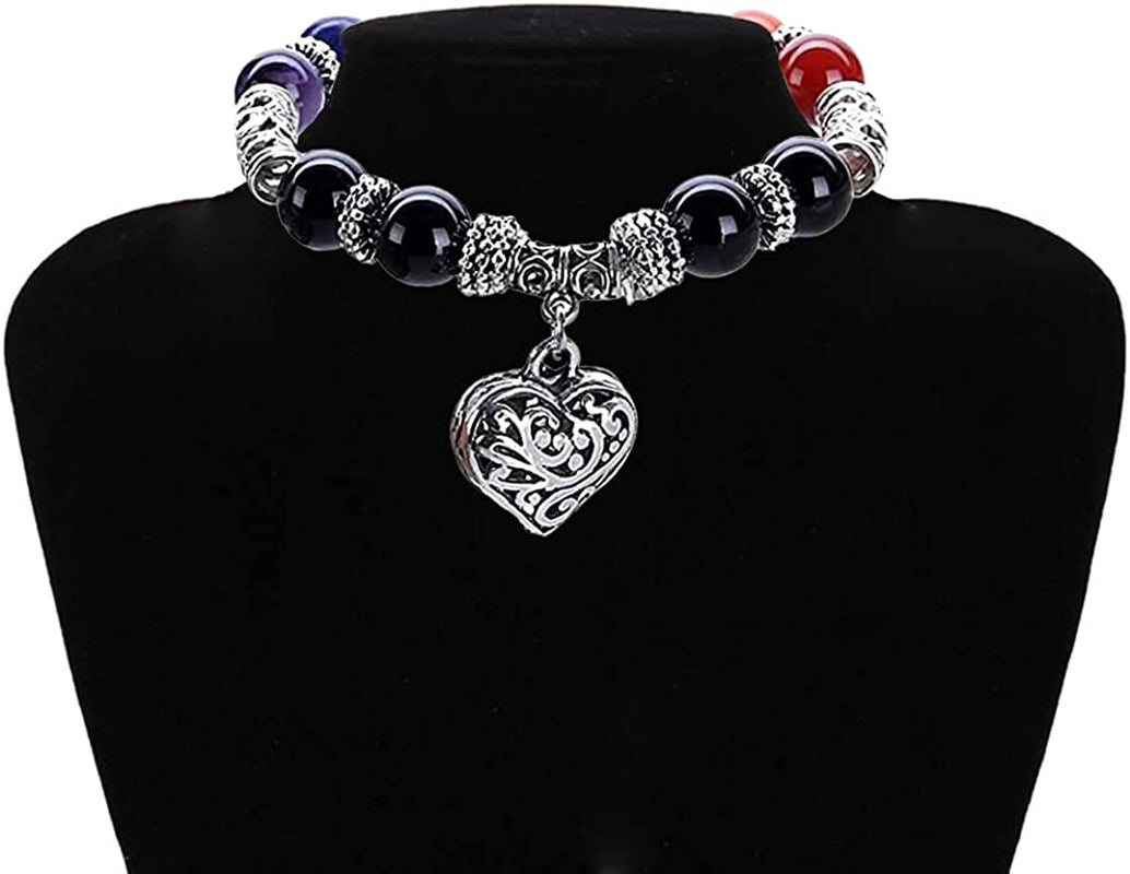 Hithop 10MM 7 Chakra Religion Healing Balance Stone Beaded Bracelet Yoga Reiki Charm Heart Bracelets