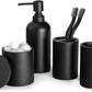 Bathroom Accessories Matte Black Set of 4, Bathroom Organization, Bathroom Accessory Set - Soap Dispenser, Bathroom Jars, Toothbrush Cup, Brush Holder, Made of Resin, Modern Home Decor