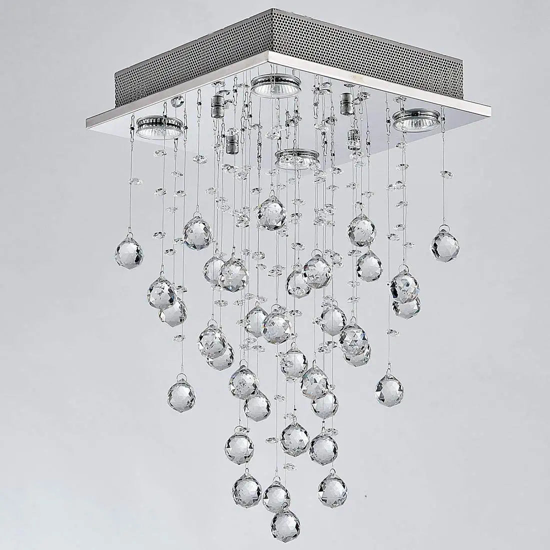 Bestier Modern Crystal Square Raindrop Chandelier Lighting Flush Mount LED Ceiling Light Fixture Pendant Lamp for Dining Room Bathroom Bedroom Livingroom 4 GU10 Bulbs Required 12 in Wide 20 Inch High