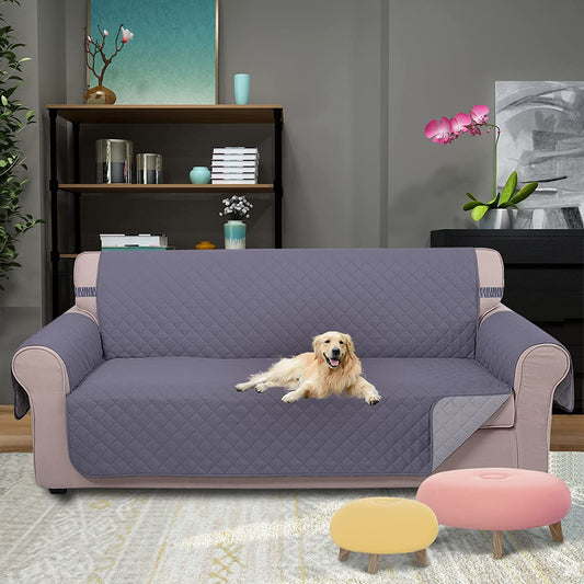 Large Sofa Cover Reversible Couch Cover for Dogs with Elastic Straps Water Resistant Furniture Protector for Pets Couch Cover for 4 Cushion Couch (Oversized Sofa,Dark Grey/Light Grey)