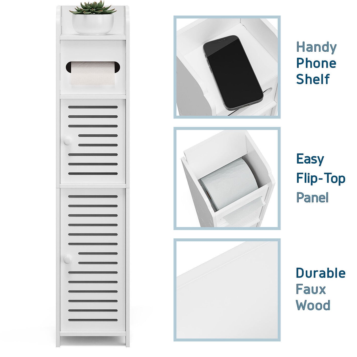 Storage Cabinet Floor Standing Toilet Paper Organizer Shelves with Door Bathroom