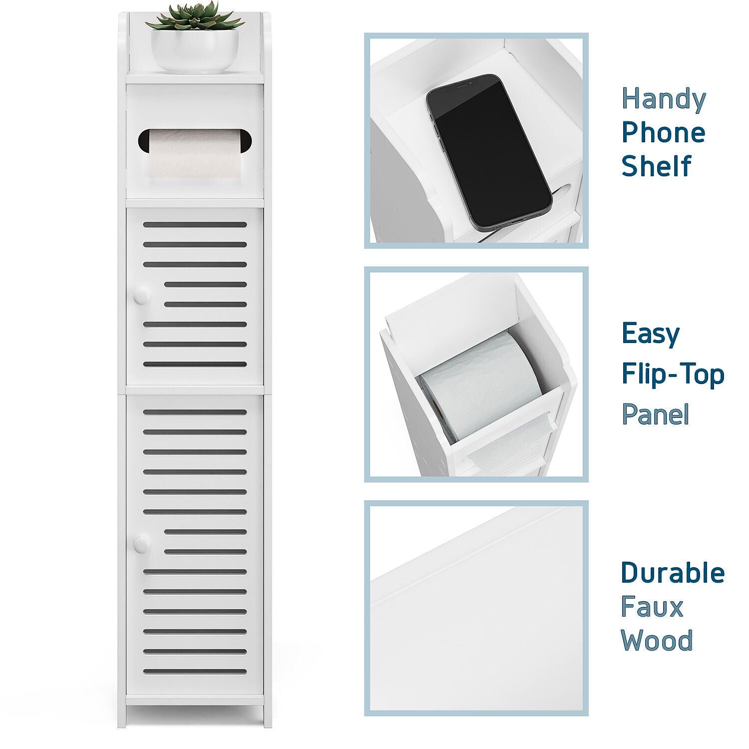Storage Cabinet Floor Standing Toilet Paper Organizer Shelves with Door Bathroom